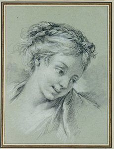 Huvudet på en flicka som tittar ner till höger av François Boucher