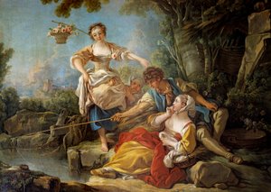 Linfiske Målning av Francois Boucher (1703-1770) 1767 Sön. 1,5x1,8m av François Boucher