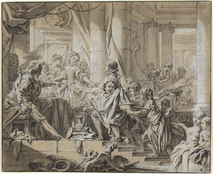 Sancho flyr från hertigens tjänare av François Boucher