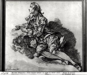Studie av en ung man (röd krita på papper) av François Boucher