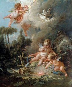 Ängeldetaljens kärleksmål. Målning av Francois Boucher (1703-1770) 1758 sön. 2,58x1,67 m Paris, av François Boucher