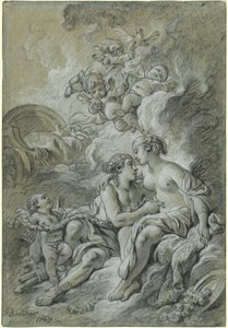 Venus lutar sig mot sin kära Adonis... av François Boucher
