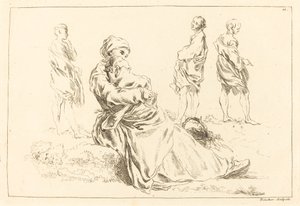 Figurstudier inklusive sittande mor och barn