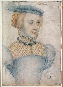 Porträtt av Anne de Pisseleu, hustru till Louis de Coesmes, herre av Lucé (1520 -? ). Teckning med svart sten och blod av Francois Clouet (1515-1572) av François Clouet