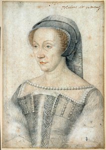 Porträtt av Diane de Poitiers, hertiginna av Valentinois (1499 - 1566). Teckning med svart sten och blod av Francois Clouet (1515-1572) av François Clouet