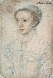 Porträtt av Marguerite de France, dotter till Francois I, hertiginnan av Savojen (1523 - 1574). Teckning med svart sten och blod av Francois Clouet (1515-1572) av François Clouet