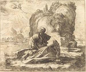 Saint John på Isle of Patmos av François Collignon after Jacques Callot