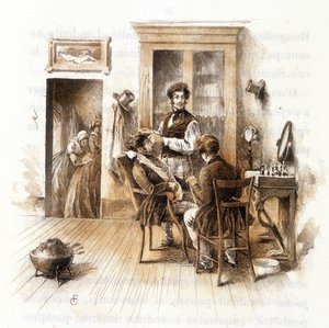 Barberare. Illustration av "" Profile of grisette""" ny tillhörande samlingen "" Mimi de Pinson"" av Alfred de Musset