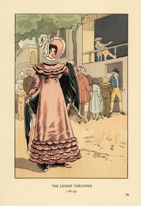 Fashionabla kvinna på en utomhus dramatisk show. De mindre teatrarna av François Courboin