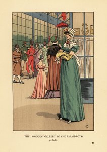Fashionabla kvinnashopping i trägalleriet i Palais Royal, Paris av François Courboin