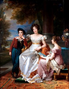 Franska: Portrait de la comtesse du Cayla avec ses enfants Ugoline et Ugolin sur la terrasse du château de Saint-Ouen Porträtt av comtesse du Cayla och hennes två barn