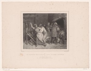 Man försöker krama kvinnan i värdshuset Le farceur de village / Byn lotherio (titel på objekt) Tolv representationer av olika figurer (serietitel) Album de douze sujets (...) (serietitel)