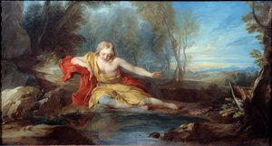 Narcisse som överväger sin reflektion (Narciso) Målning av Francois le Moyne (1688-1737) 1700-talet