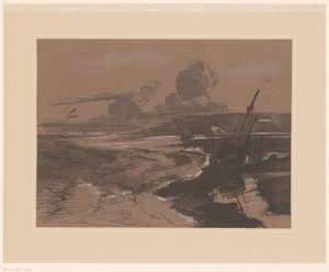 Strandade skeppsvrak efter en storm Landskapsstudier (serietitel) Studier av landskap (serietitel) av François Louis Français (attributed to)