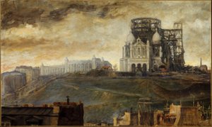 Butte Montmartre med Sacré-Coeur under uppförande, ca 1890 (olja på duk) av François Marius Borrel