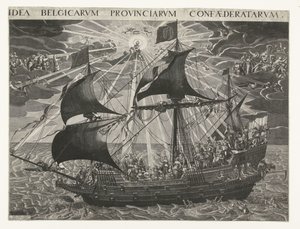 Statens skepp, 1620 Allegori om landets lyckliga tillstånd efter synoden i Dordrecht Idé Belgicarum Provinciarum Confaederatarum (titel på objekt) av François Schillemans