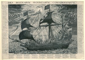 Statens skepp, 1620 Allegori om landets lyckliga tillstånd efter synoden i Dordrecht Idé Belgicarum Provinciarum Confaederatarum (titel på objekt) av François Schillemans