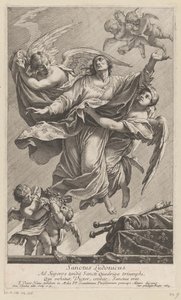 Saint Louis IX bars till himlen av två änglar Sanctus Ludovicus (titel på objekt) av François Tortebat