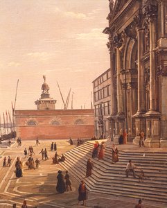 Trappsteg som leder upp till Basilica of St Mary of Health (Basilica di Santa Maria della Salute) i Venedig, av Frans Vervloet (1795-1872), Italien