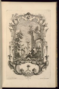 Design för Cartouche med stora och små fack av François de Cuvilliés the Elder