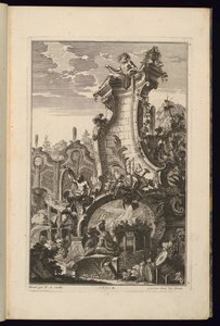 Design för fontän med Trophy of Musical Instruments av François de Cuvilliés the Elder
