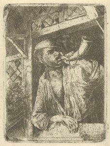 Baker blåser i ett horn av François de Maleck
