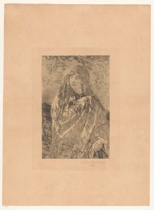 Ung kvinna med blommig sjal av François de Meersman (signed by artist)