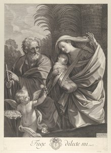 Flygningen till Egypten, den heliga familjen som går tillsammans, Saint Joseph pekar på t..., ca. 1648-81. av François de Poilly