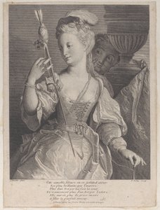 Ung kvinna spinner tråd för en pil, 1686-1741. av François de Poilly