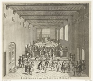 Domstol i Holland i session, ca 1700 Pleitrolle van den Hove av Holland (titel på objekt)