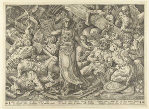 Victoria omgiven av fångar och troféer av Frans Floris (I)