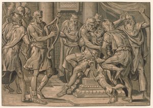 David spelar harpan före Saul, 1555. av Frans Floris