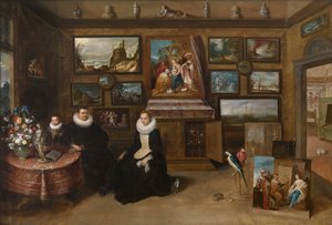 Kunstkammaren med ett gift par och deras son, 1600-talets första tredjedel.