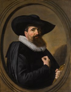 Nederländska: Portret van een man Porträtt av en man med hatt och krage av Frans Hals