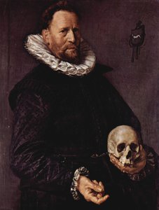 Porträtt av en man som håller i en dödskalle av Frans Hals
