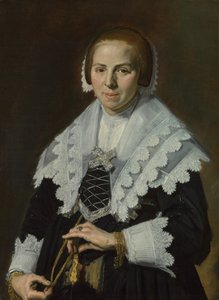 Porträtt av en kvinna med en fläkt, ca. 1640 av Frans Hals