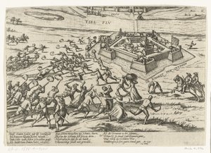 Infångande av skansen vid Zutphen, 1591 Serie 10: Holländska och utländska händelser, 1587-1612 (serietitel) av Frans Hogenberg (workshop of)