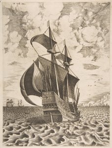 Beväpnad fyrmästare seglar mot en hamn från segelfartygen, 1561-65. av Frans Huys