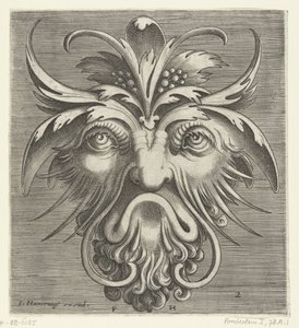 Mask med skägg med lockar Pourtraicture ingenieuse de plusieurs facons de masques... (serietitel) av Frans Huys