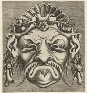 Mask med två ormar som tittar ut ur ögonhålorna Pourtraicture geniala de plusieurs facons de masques... (serietitel)