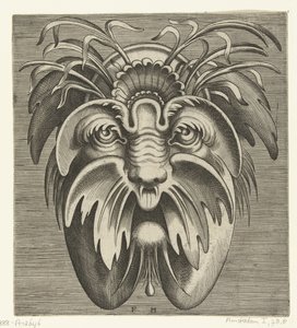 Mask med hängiga kinder och mustasch, det är gräs i håret Pourtraicture ingenieuse de plusieurs facons de masques... (serietitel)