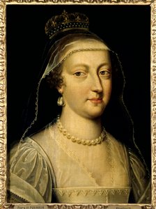 Porträtt av Anne av Österrike (1601-1666), drottning av Frankrike. Målning av Frans Pourbus Le Jeune (Francois (Franz) Porbus av Frans II Pourbus