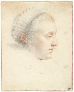 Profilporträtt av en dam (svarta och röda krita med gouache på papper) av Frans II Pourbus