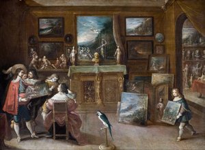 Ett besök hos konsthandlaren, ca 1625 (olja på koppar)