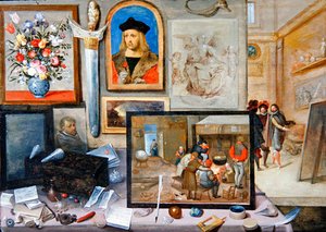 Interiören i en konstnärs ateljé (olja på panel) av Frans II the Younger and workshop Francken