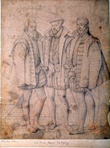 Porträtt av de tre Coligny: kardinal Odet (1515-1571), Gaspard (1517-1572), amiral av Frankrike och Francois (1521-1569), herre av Andelot. Teckning tillskriven Frans (Francois (Franz) Pourbus l