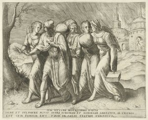 Lot lämnar Sodom Med hämnd förenad med barmhärtighet (titel på föremål) Geschiedenis van Lot (serietitel)