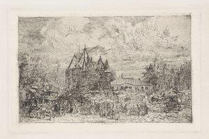 Utsikt över Nieuwmarkt, Amsterdam av Frans Schikkinger