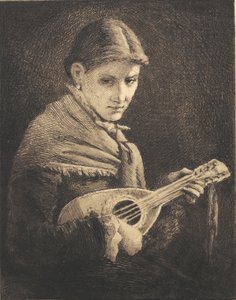 Ung flicka med mandolin av Frans Schwartz