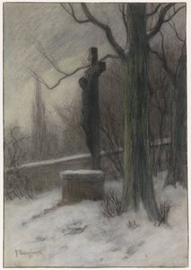 Krucifix i en snöig skog
